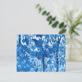 Parrot in een Oerwoud dat Plaatst, Indigo Blauw en Briefkaart (Staand voorkant)