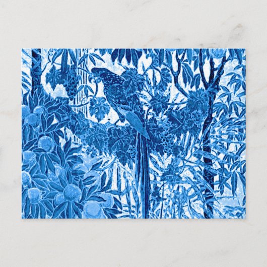 Parrot in een Oerwoud dat Plaatst, Indigo Blauw en Briefkaart (Voorkant)