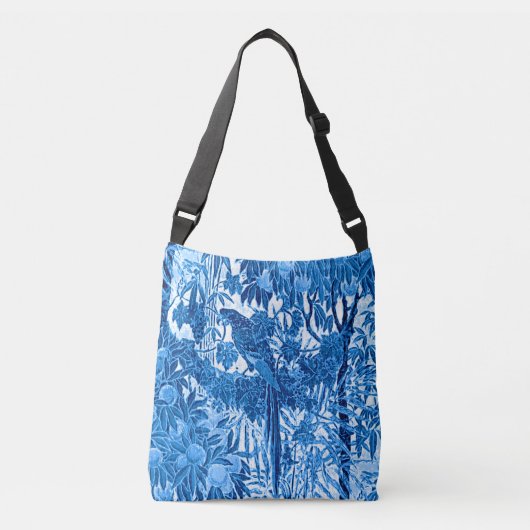 Parrot in een Oerwoud dat Plaatst, Indigo Blauw en Crossbody Tas (Voorkant)