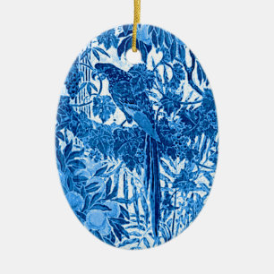 Parrot in een Oerwoud dat Plaatst, Indigo Blauw en Keramisch Ornament