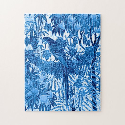 Parrot in een Oerwoud dat Plaatst, Indigo Blauw en Legpuzzel (Verticaal)