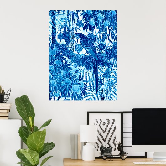 Parrot in een Oerwoud dat Plaatst, Indigo Blauw en Poster (Thuiskantoor)