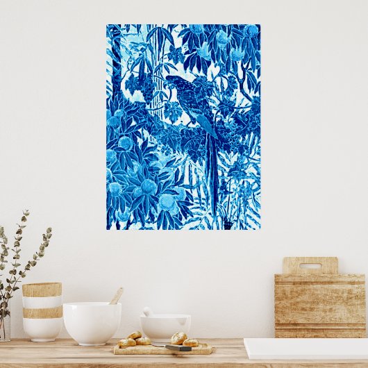 Parrot in een Oerwoud dat Plaatst, Indigo Blauw en Poster (Keuken)