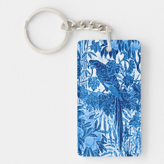 Parrot in een Oerwoud dat Plaatst, Indigo Blauw en Sleutelhanger (Voorkant)