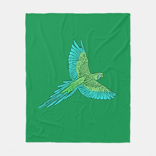 Parrot in Flight, Jade Green en Turquoise Fleece Deken (Voorkant)