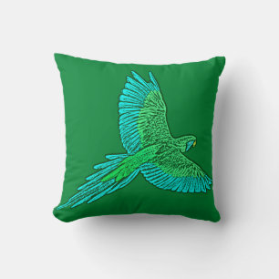 Parrot in Flight, Jade Green en Turquoise Kussen
