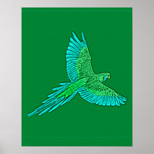 Parrot in Flight, Jade Green en Turquoise Poster