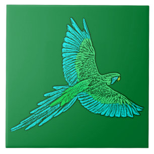 Parrot in Flight, Jade Green en Turquoise Tegeltje