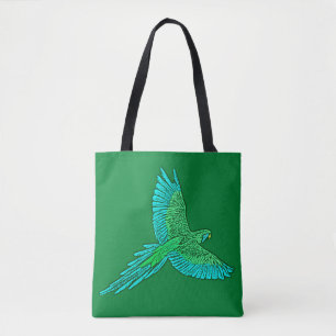 Parrot in Flight, Jade Green en Turquoise Tote Bag