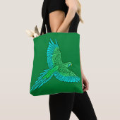 Parrot in Flight, Jade Green en Turquoise Tote Bag (Dichtbij)