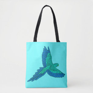 Parrot in vlucht, Aqua en Cobalt Blue Draagtas