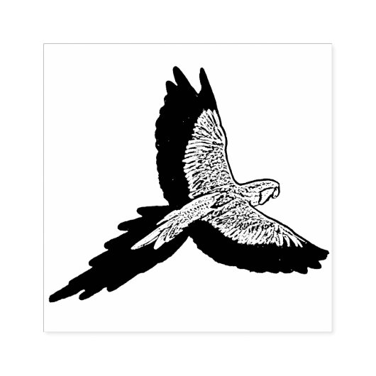 Parrot in vlucht 	rubberstempel (Afrduk)