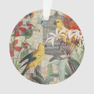 Parrot Jaune Tropical Antique Fleur
