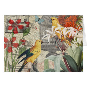 Parrot Jaune Tropical Antique Fleur