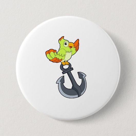 Parrot met Anchor Ronde Button 7,6 Cm (Voorkant)