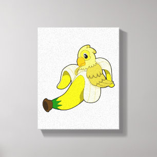 Parrot met bananen canvas afdruk