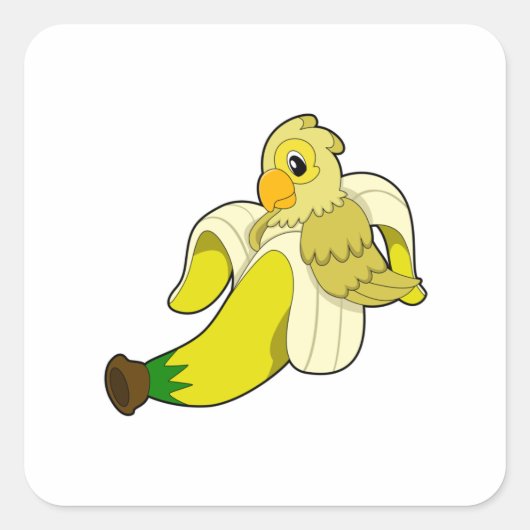 Parrot met bananen vierkante sticker (Voorkant)