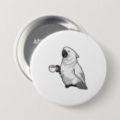 Parrot met beker koffie ronde button 7,6 cm (Voorkant /achterkant)
