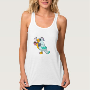 Parrot met beker koffie tanktop