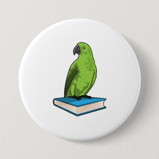 Parrot met Boek Ronde Button 7,6 Cm (Voorkant)