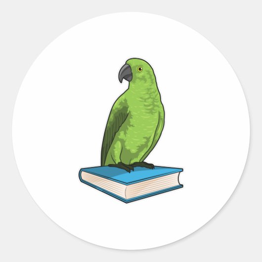 Parrot met Boek Ronde Sticker (Voorkant)