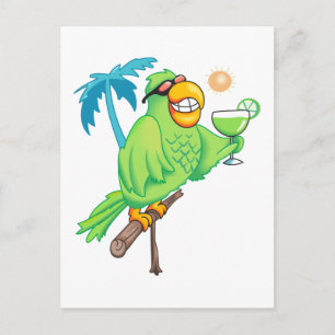 Parrot met cocktail briefkaart
