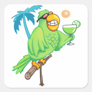 Parrot met cocktail vierkante sticker