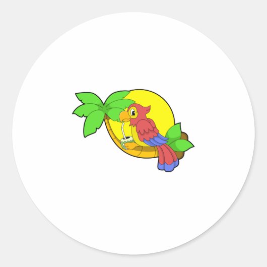 Parrot met Coconut Ronde Sticker (Voorkant)