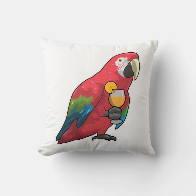 Parrot met glas Oranje sap Kussen (Voorkant)