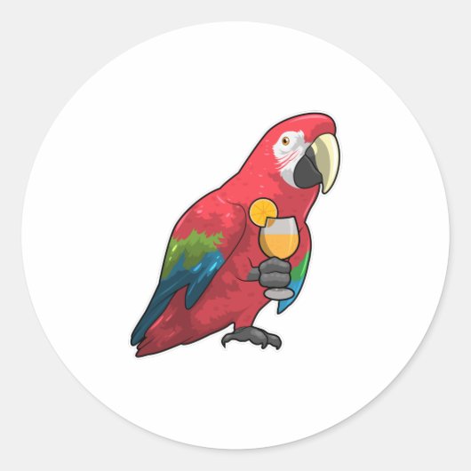 Parrot met glas Oranje sap Ronde Sticker (Voorkant)