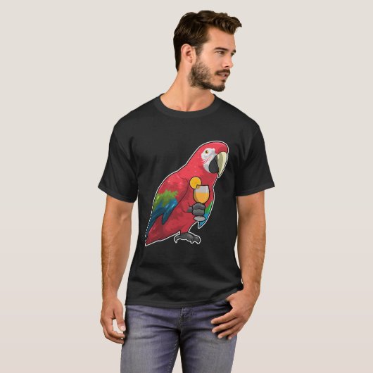 Parrot met glas Oranje sap T-shirt (Voorkant volledig)