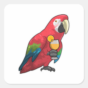Parrot met glas Oranje sap Vierkante Sticker