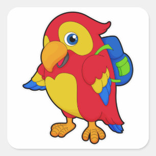Parrot met rugzak vierkante sticker