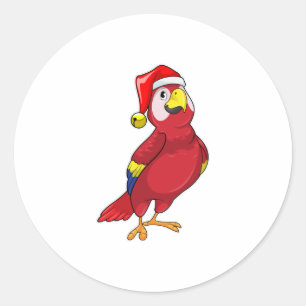Parrot met Santa hat Ronde Sticker