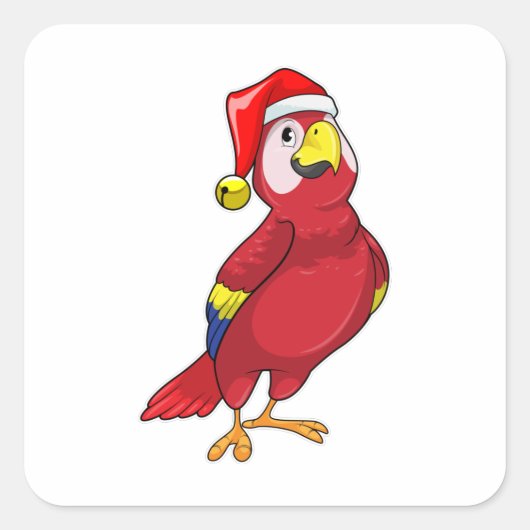 Parrot met Santa hat Vierkante Sticker (Voorkant)