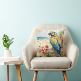 Parrot met Tropische Bloemen Kussen