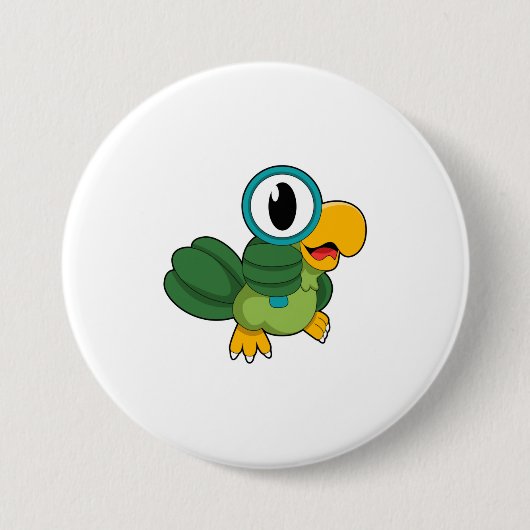 Parrot met vergrootglas ronde button 7,6 cm (Voorkant)