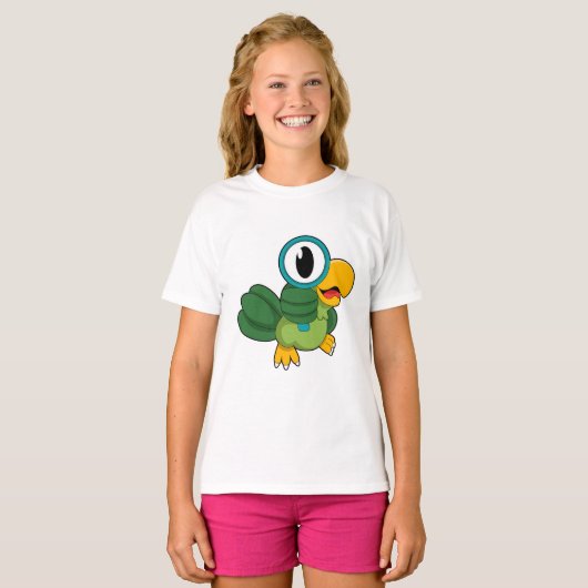 Parrot met vergrootglas t-shirt (Voorkant volledig)