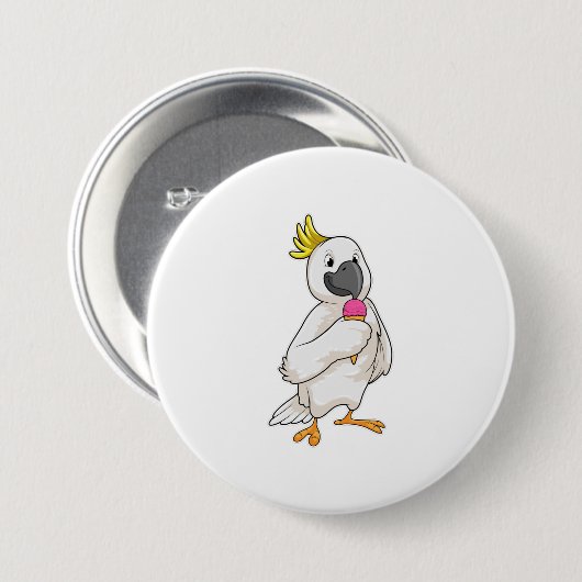 Parrot met wafelijs ronde button 7,6 cm (Voorkant /achterkant)