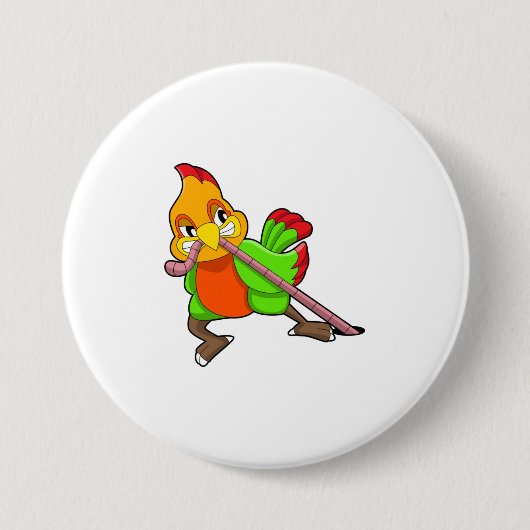 Parrot met worm ronde button 7,6 cm (Voorkant)