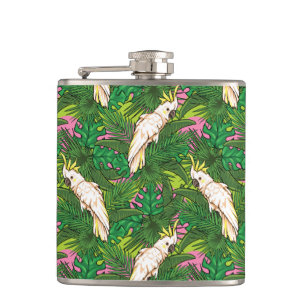 Parrot Patroon met palmbladeren Heupfles