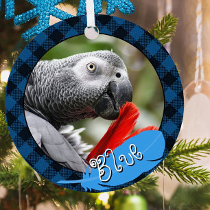 Parrot Pet Bird Portret Blauw 2 Foto Veer Naam Metalen Ornament