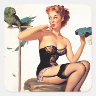 Parrot Pin Up Vierkante Sticker