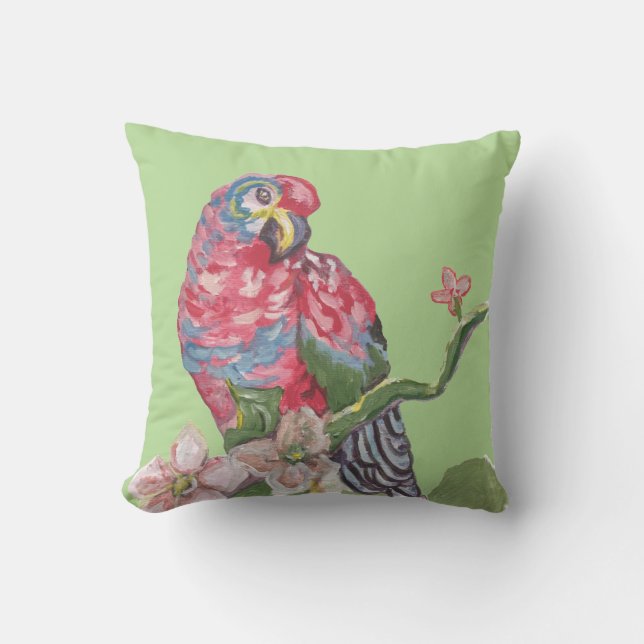 Parrot Rainbow Tropical Green Pillow Kussen (Voorkant)