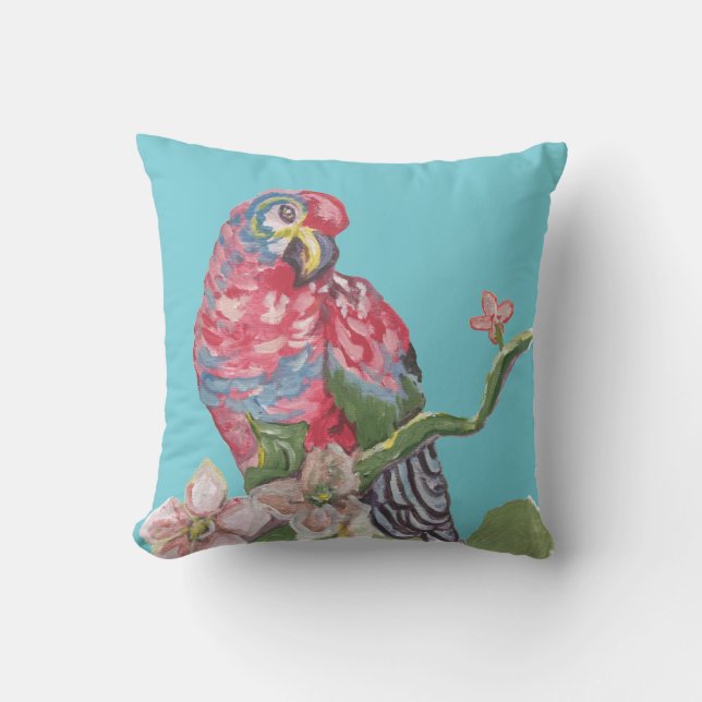 Parrot Rainbow Tropical Turquoise Pillow Kussen (Voorkant)
