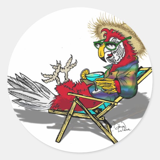 Parrot verbijsterd in de buisstoel ronde sticker (Voorkant)