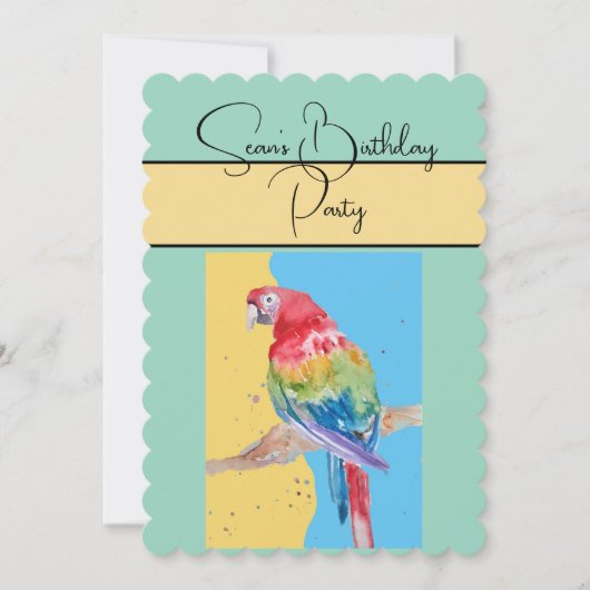 Parrot Waterverf Boys Verjaardagsfeestje Uitnodigi Kaart (Voorkant)