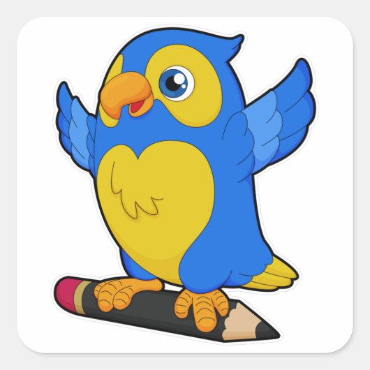 Parrot with Pencil Vierkante Sticker (Voorkant)