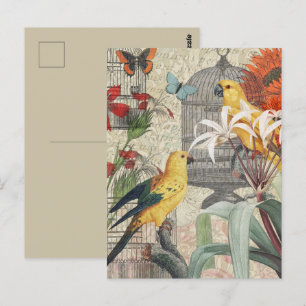 Parrot Yellow Tropical Antiek Flower Briefkaart