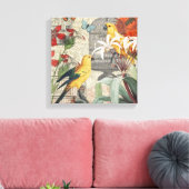 Parrot Yellow Tropical Antiek Flower Canvas Afdruk (Insitu (Woonkamer))